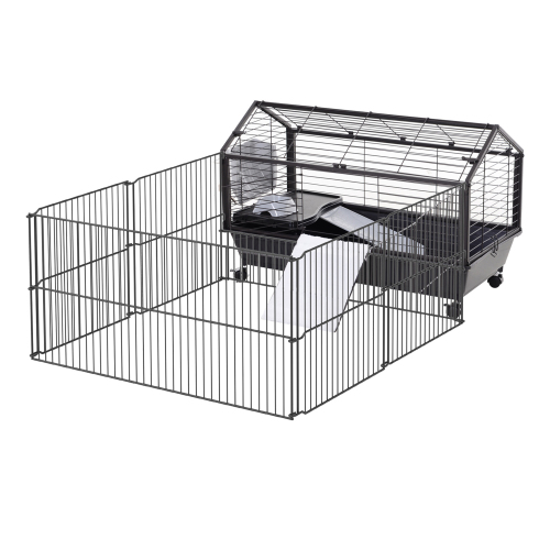 Small Animal Playpen Cage with Rolling Casters and Water Bottle - 35 Inch