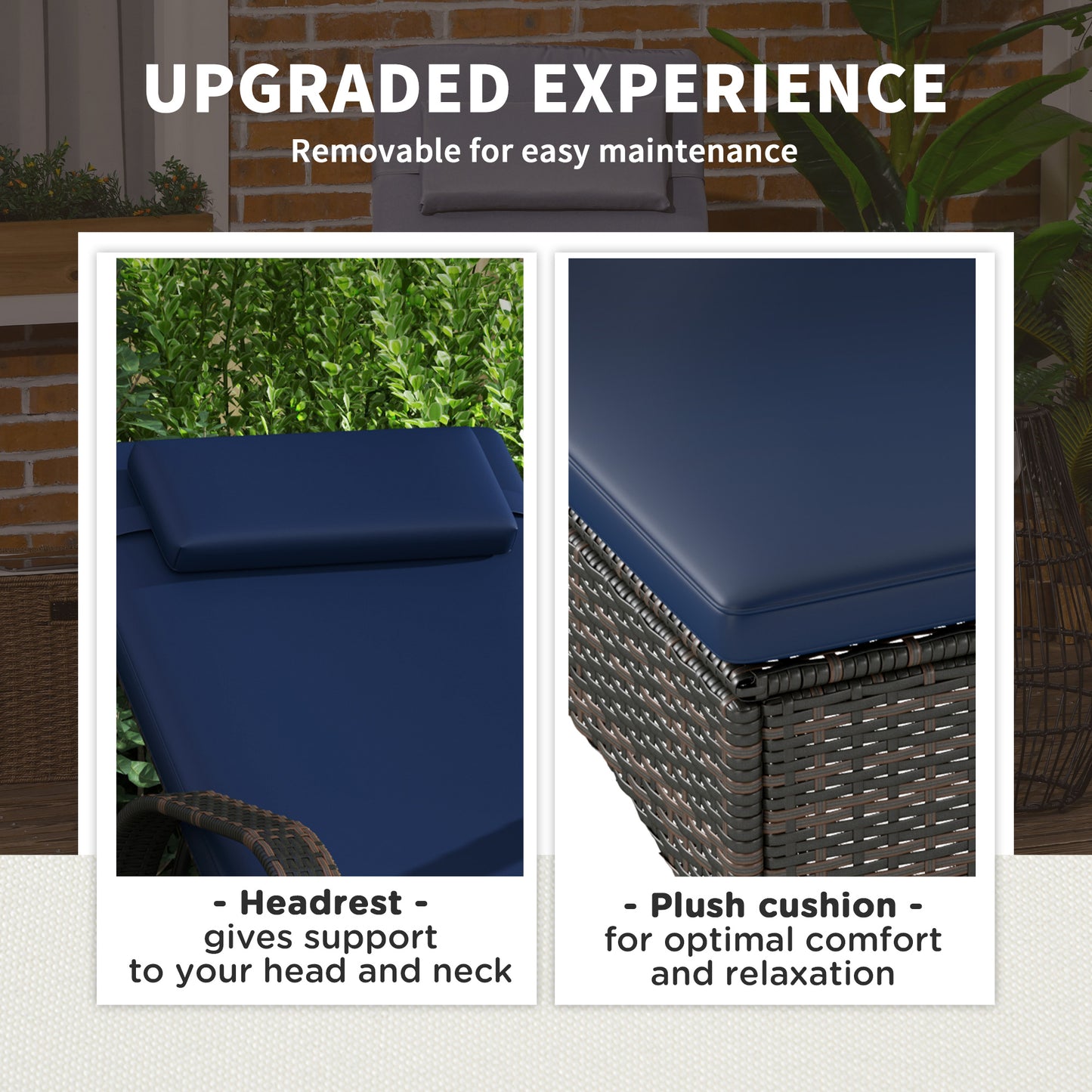 Reclining Chaise Lounge Chairs with Cushions - Dark Blue