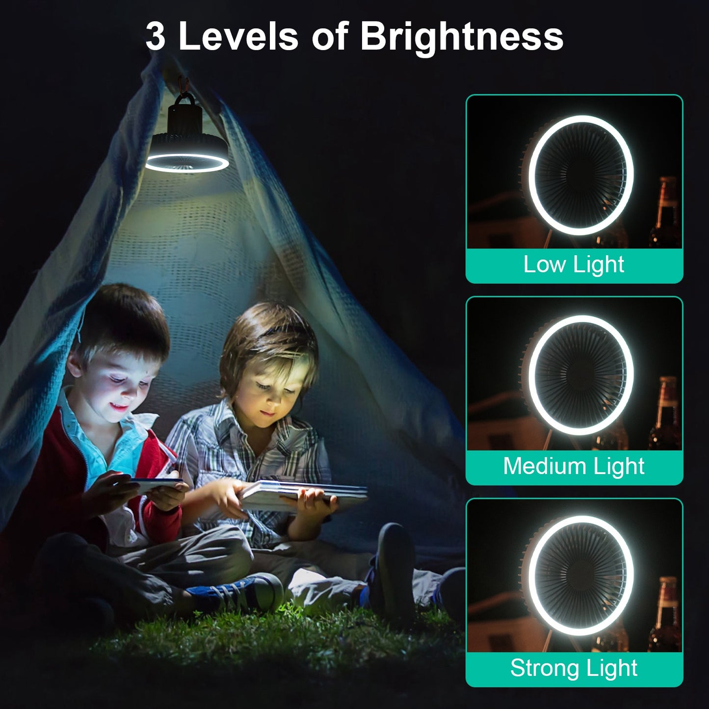 Portable Camping Fan with Lantern - 10000mAh Rechargeable Battery