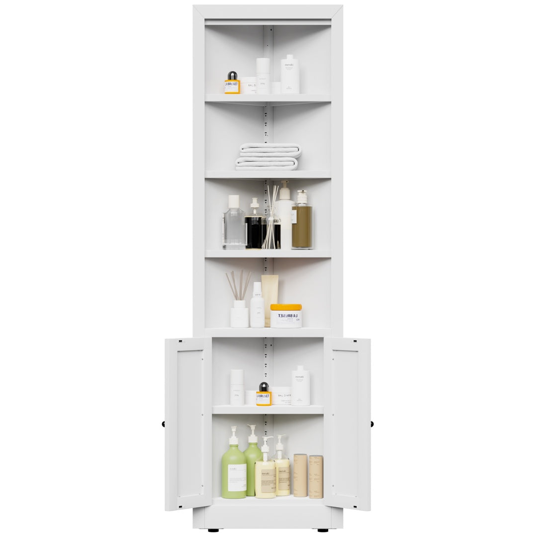 71in Tall Corner Storage Cabinet With 2 Doors, 5-Tier Metal