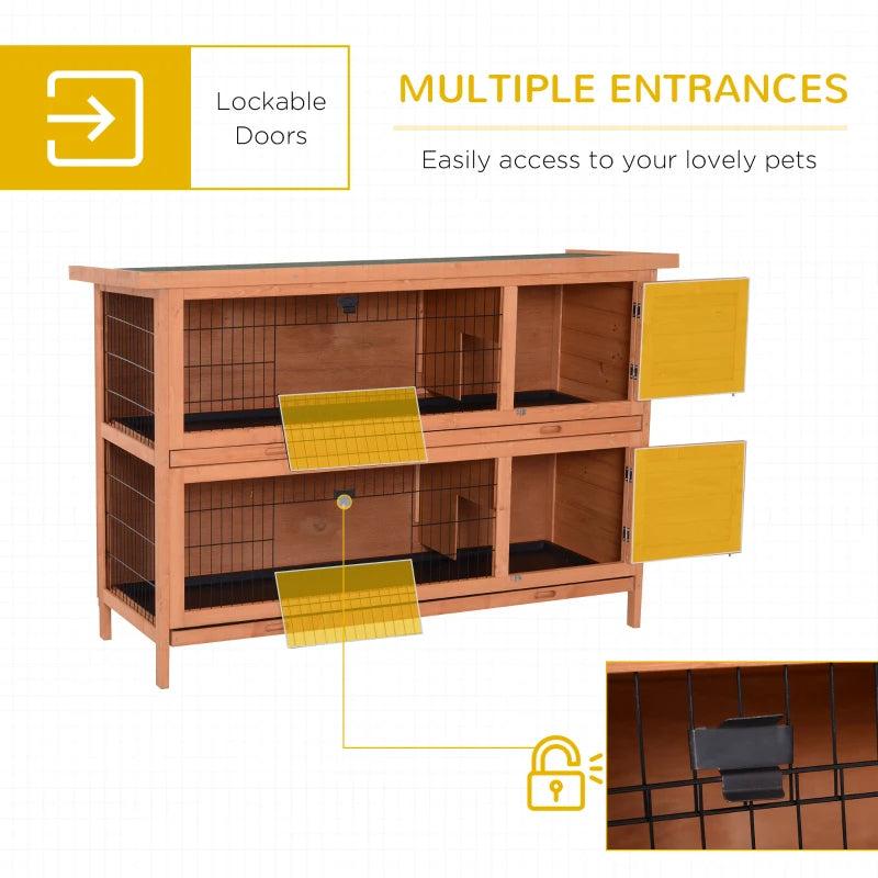 Large 2-Story Wooden Rabbit Hutch with Lockable Doors Waterproof Roof