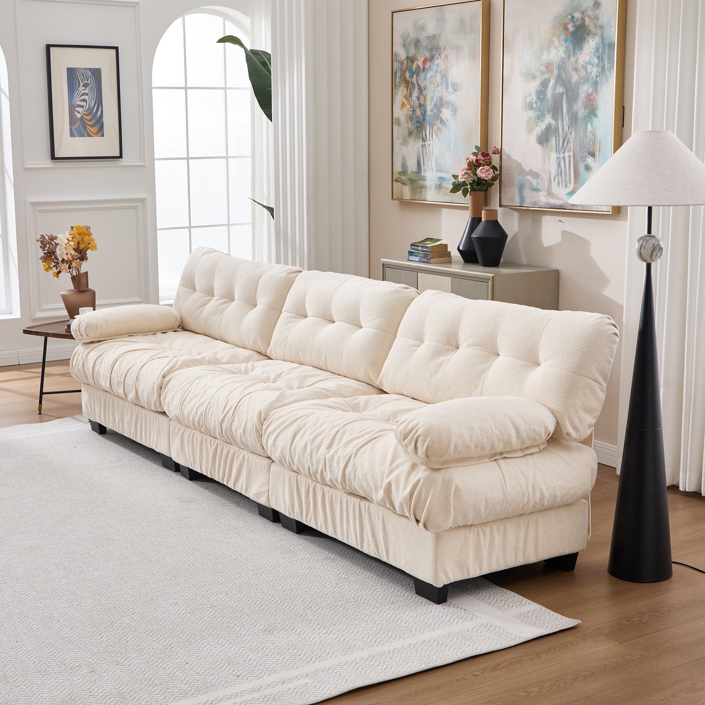 Modular Sectional Sofa - 3-Seater Cloud Couch with 5 Pillows - Beige
