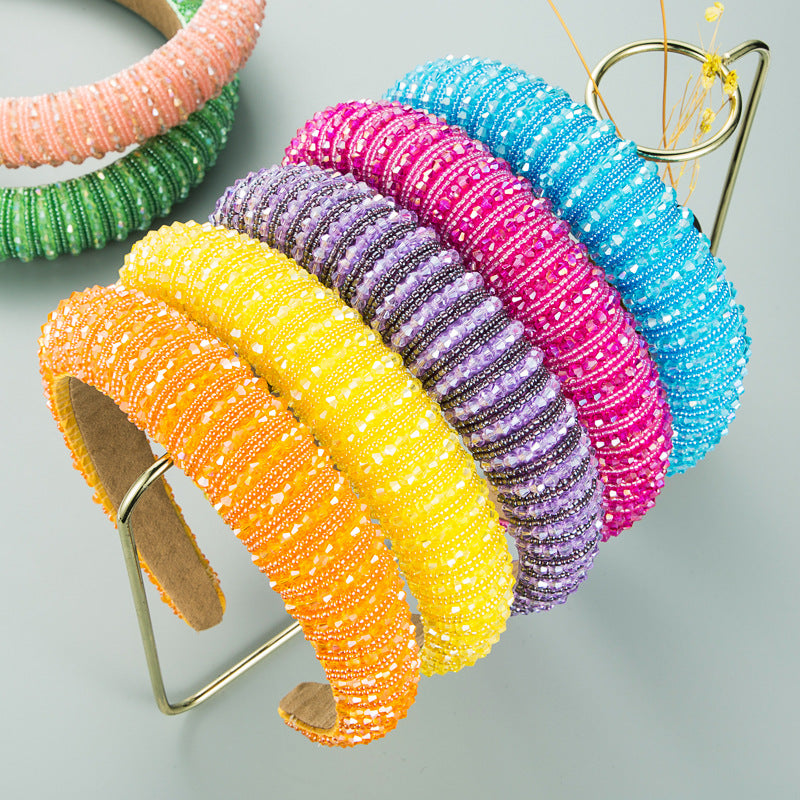 Handmade Beaded Hair Band - Wide Edge