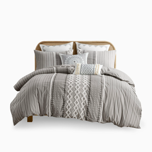Full/Queen Cotton Duvet Cover Set with Chenille - Multicolor