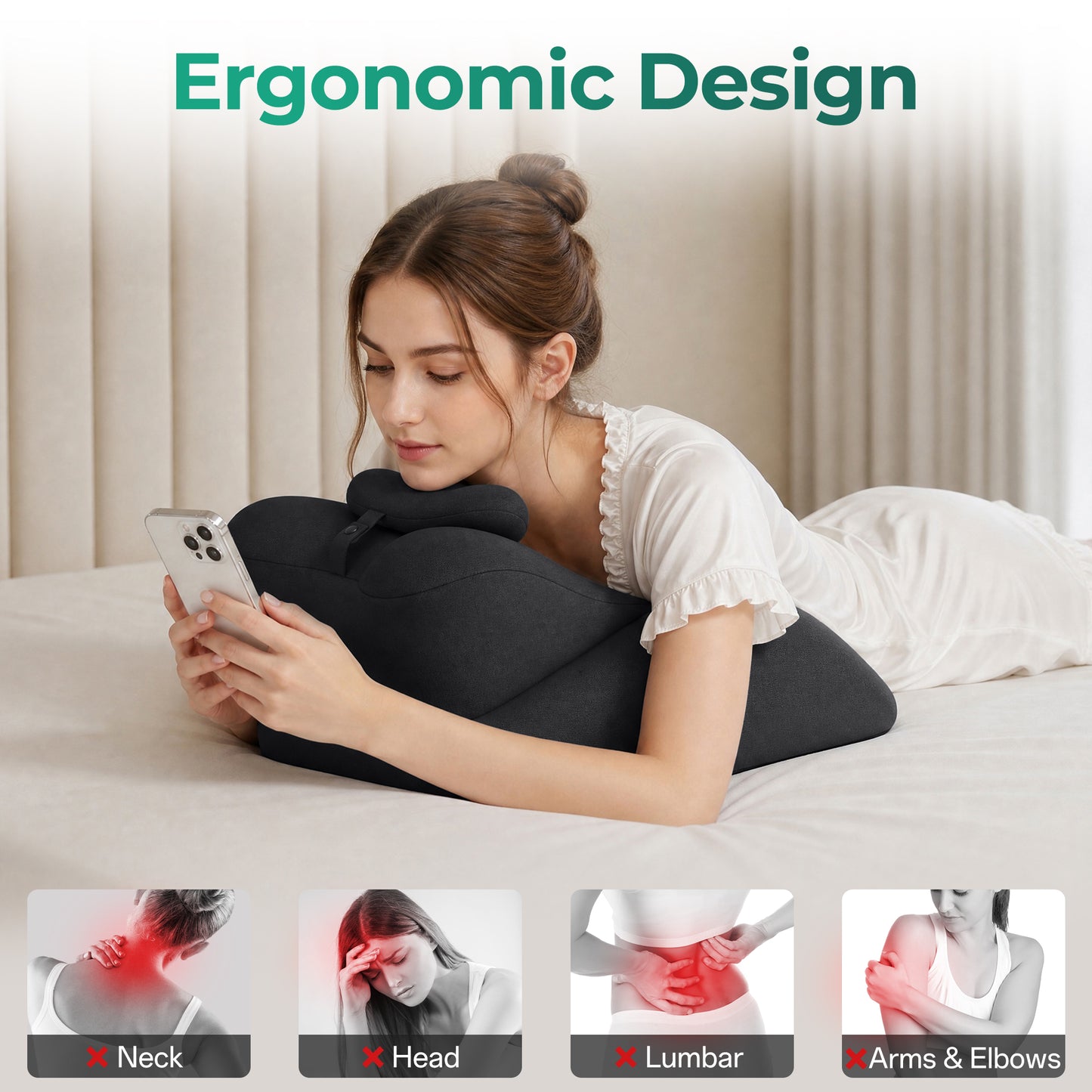 Ergonomic Memory Foam Support Pillow for Couples - Black