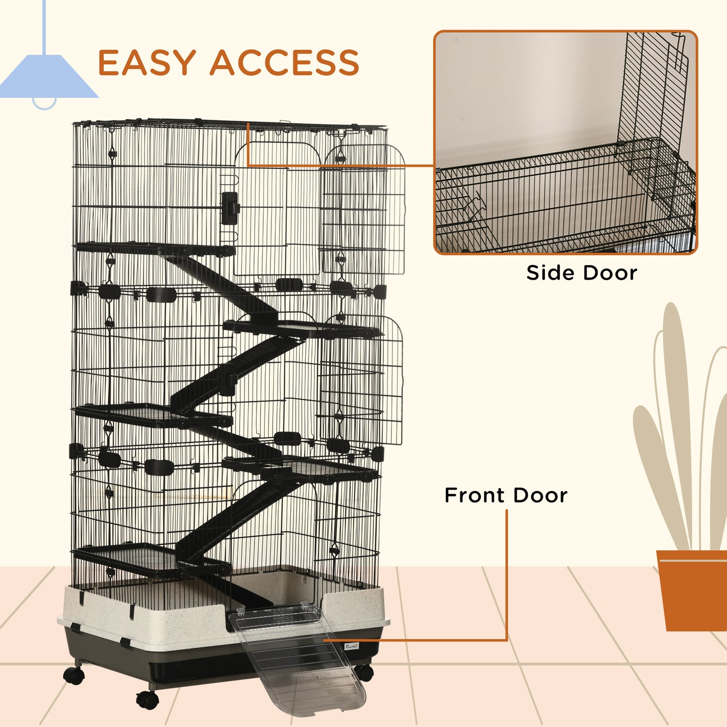 6-Tier Small Animal Rolling Cage with Large Living Space - Black