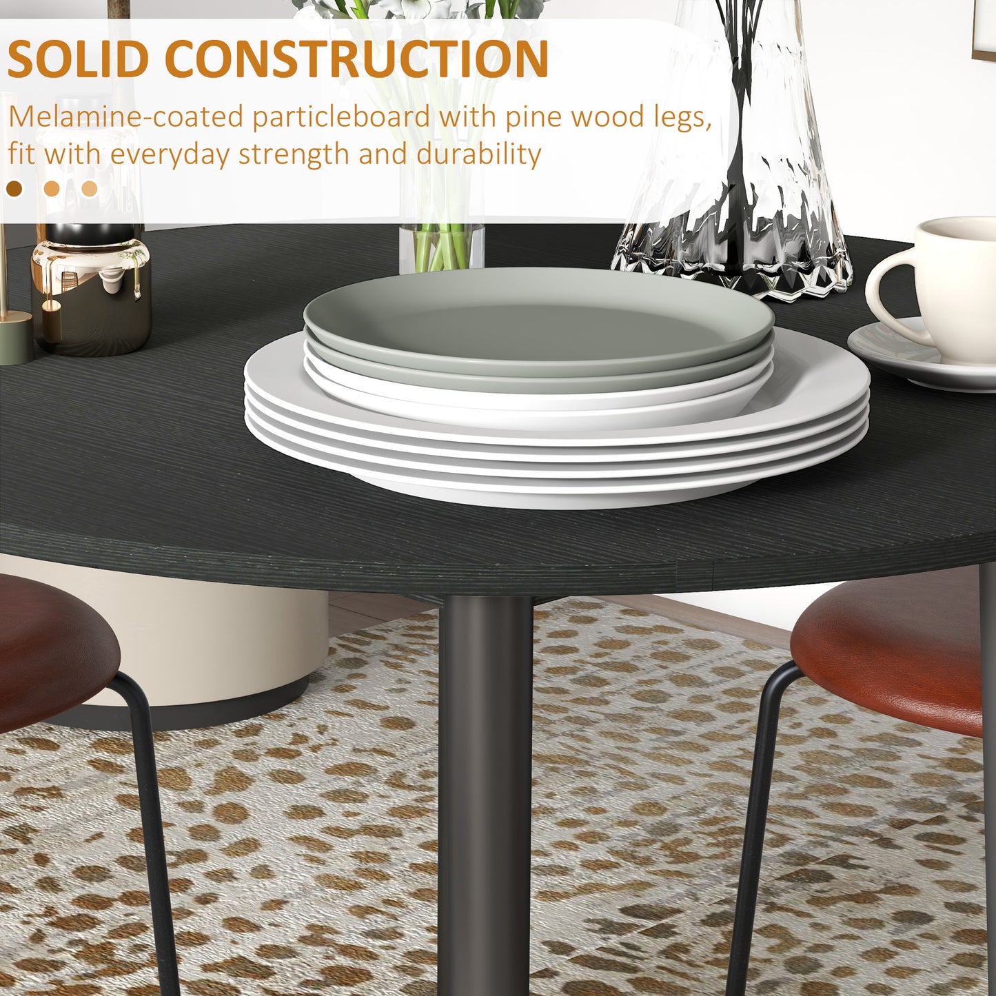 Round Drop Leaf Folding Dining Table - Distressed Black