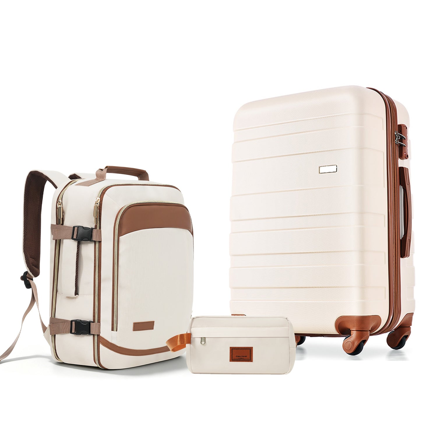 3-Piece Ivory Luggage Set - 28in Checked Suitcase & Travel Duffel