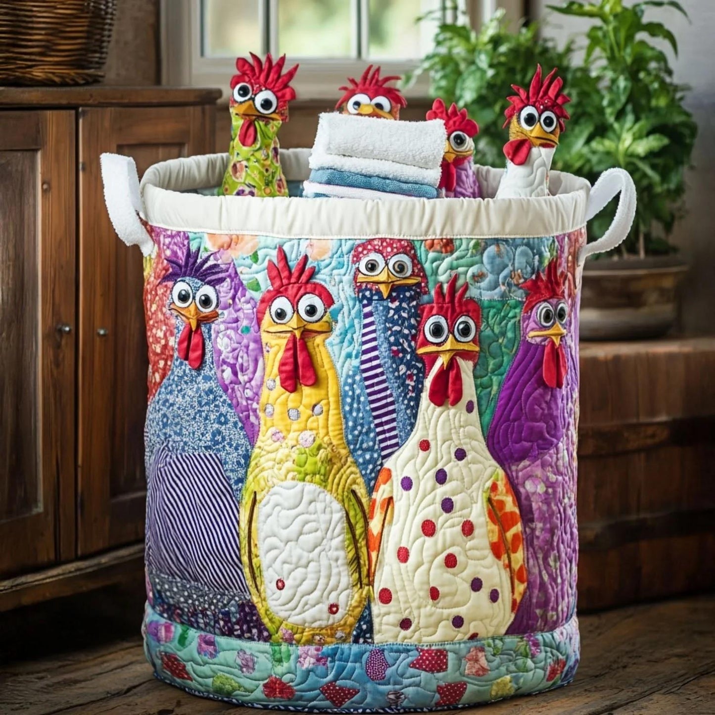 Cotton Laundry Hamper with Quilted Pleated Design Dustproof Clothes Basket