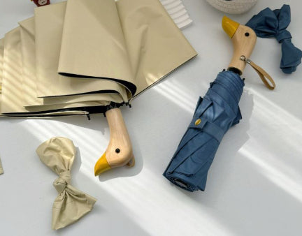 All-Weather 3-Fold Sun Umbrella with Duck-Head Handle UV Protection for Kids & Adults
