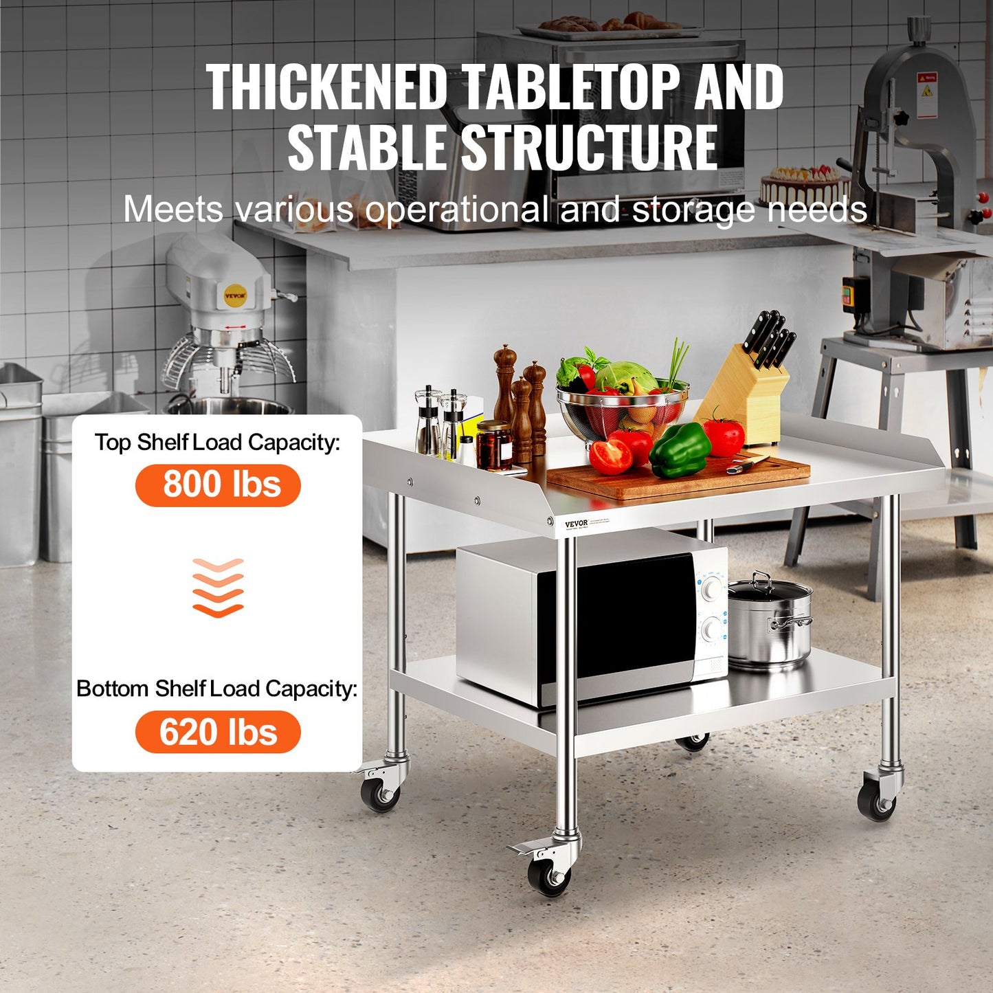 30" x 36" Stainless Steel Commercial Work Table with Wheels