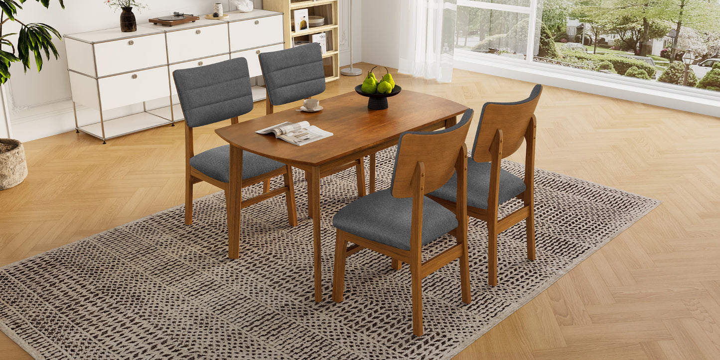 Farmhouse Dining Table Set for 4 with Upholstered Chairs - Brown & Gray