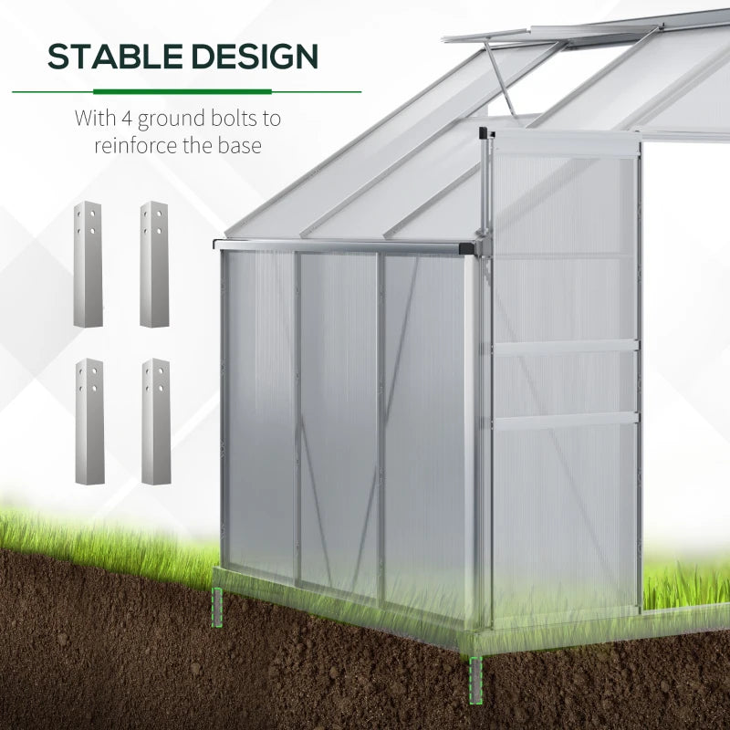 6' x 4' Aluminum Lean-To Greenhouse with Polycarbonate Panels, Adjustable Roof Vent & Rain Gutter