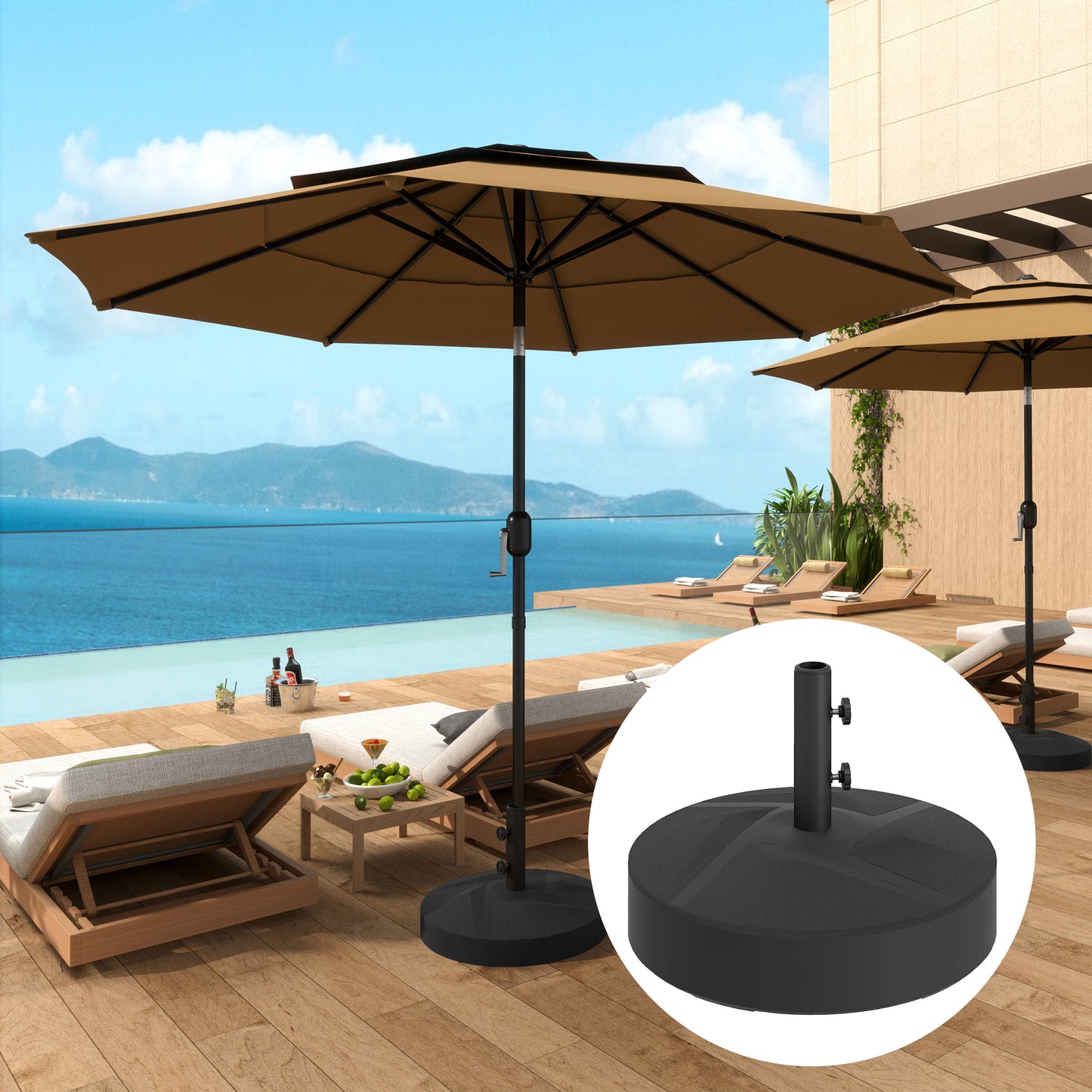 Heavy Duty Umbrella Base Holder - 66 lbs Sand/55 lbs Water, Black