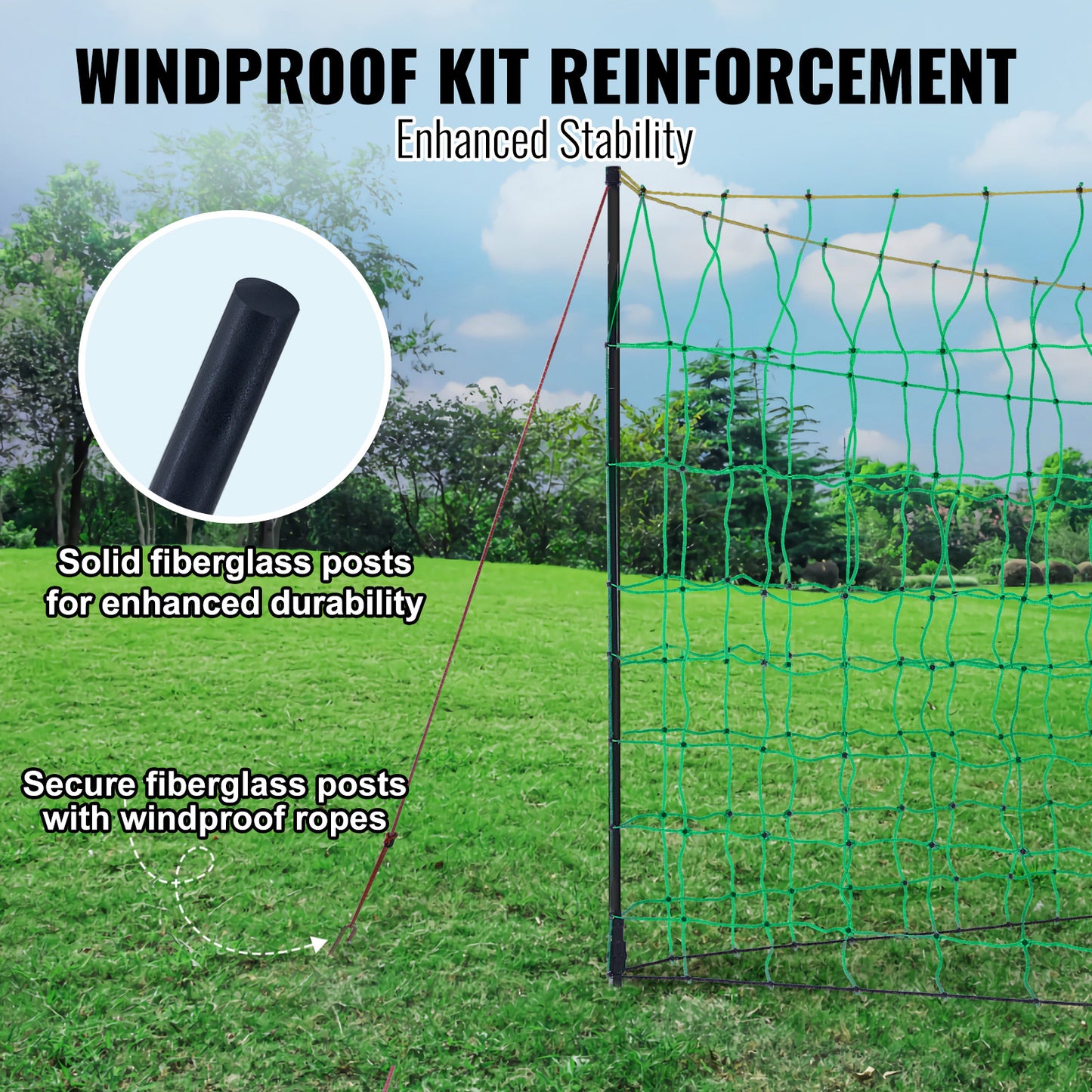 Electric Fence Netting for Livestock - 35 Inch H x 164 Feet L with Posts & Stakes