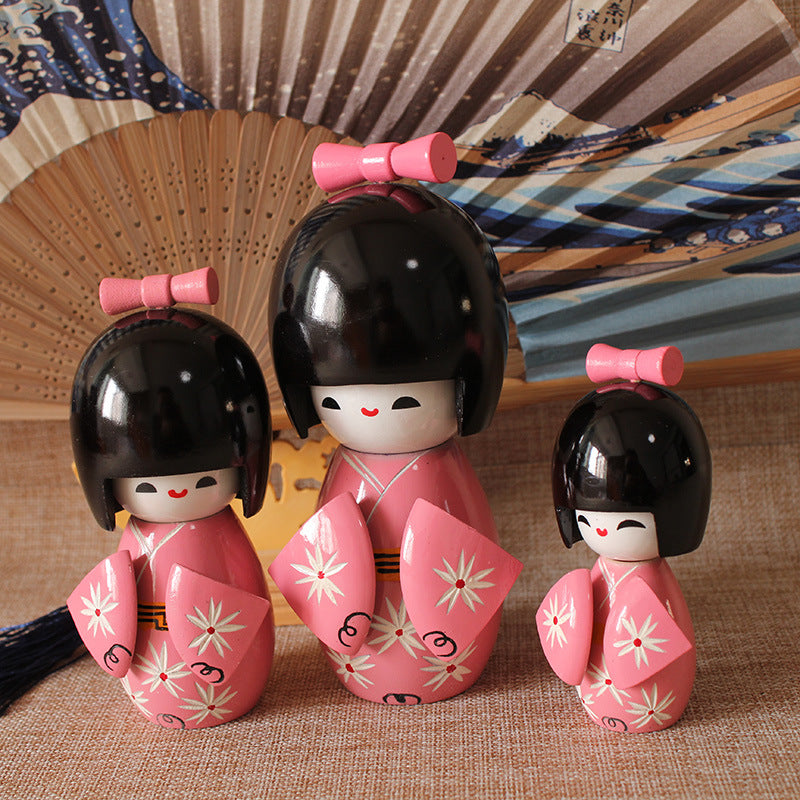 Japanese-Style Kimono Doll for Sushi Restaurant Decor - Handmade Wooden Figurine