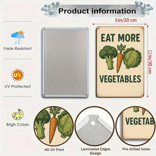 Retro Eat More Veggies Metal Tin Sign - 8x12 Inch