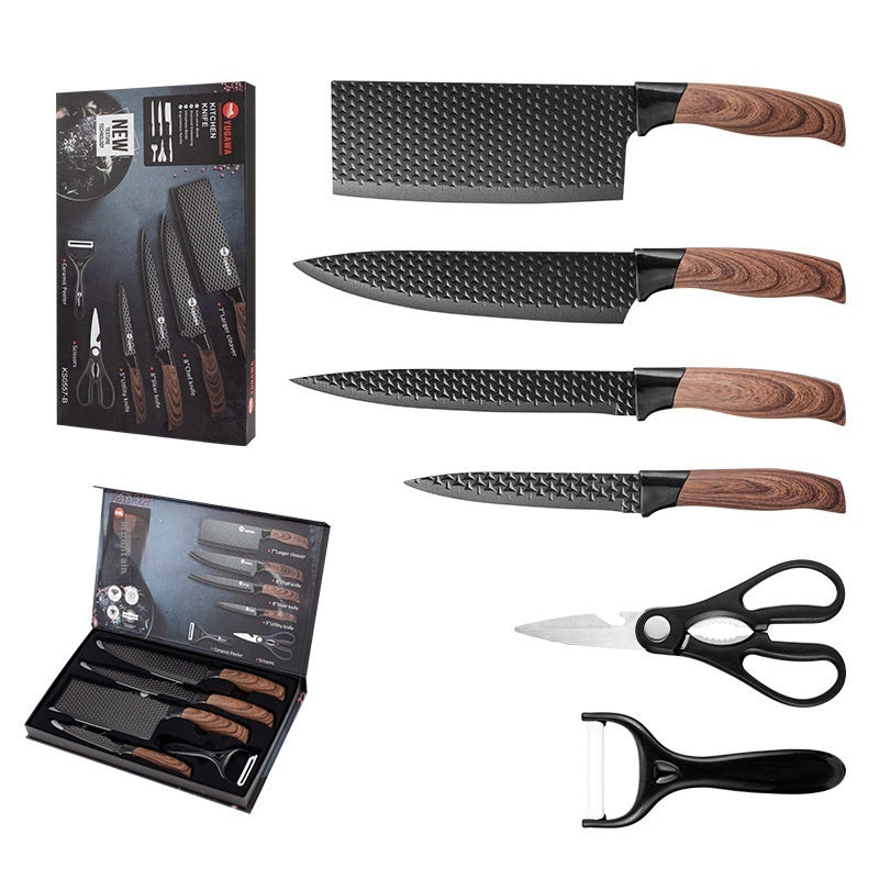 Six-Piece Stainless Steel Kitchen Knife Set with Diamond Finish - Modern Design
