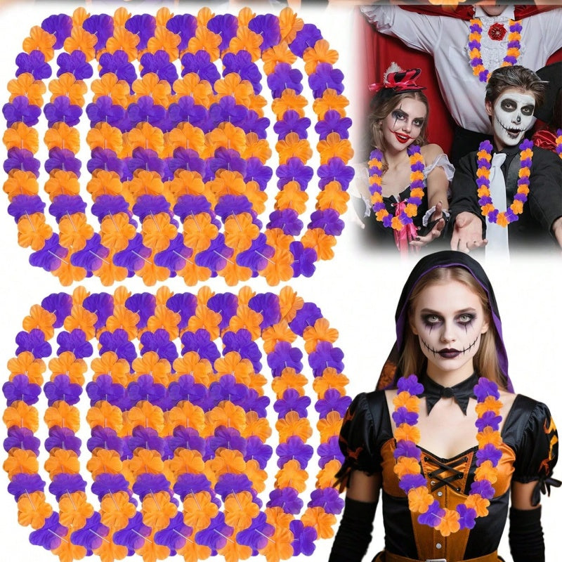 24-Pack Halloween Flower Chains - Orange, Purple, Black Garlands