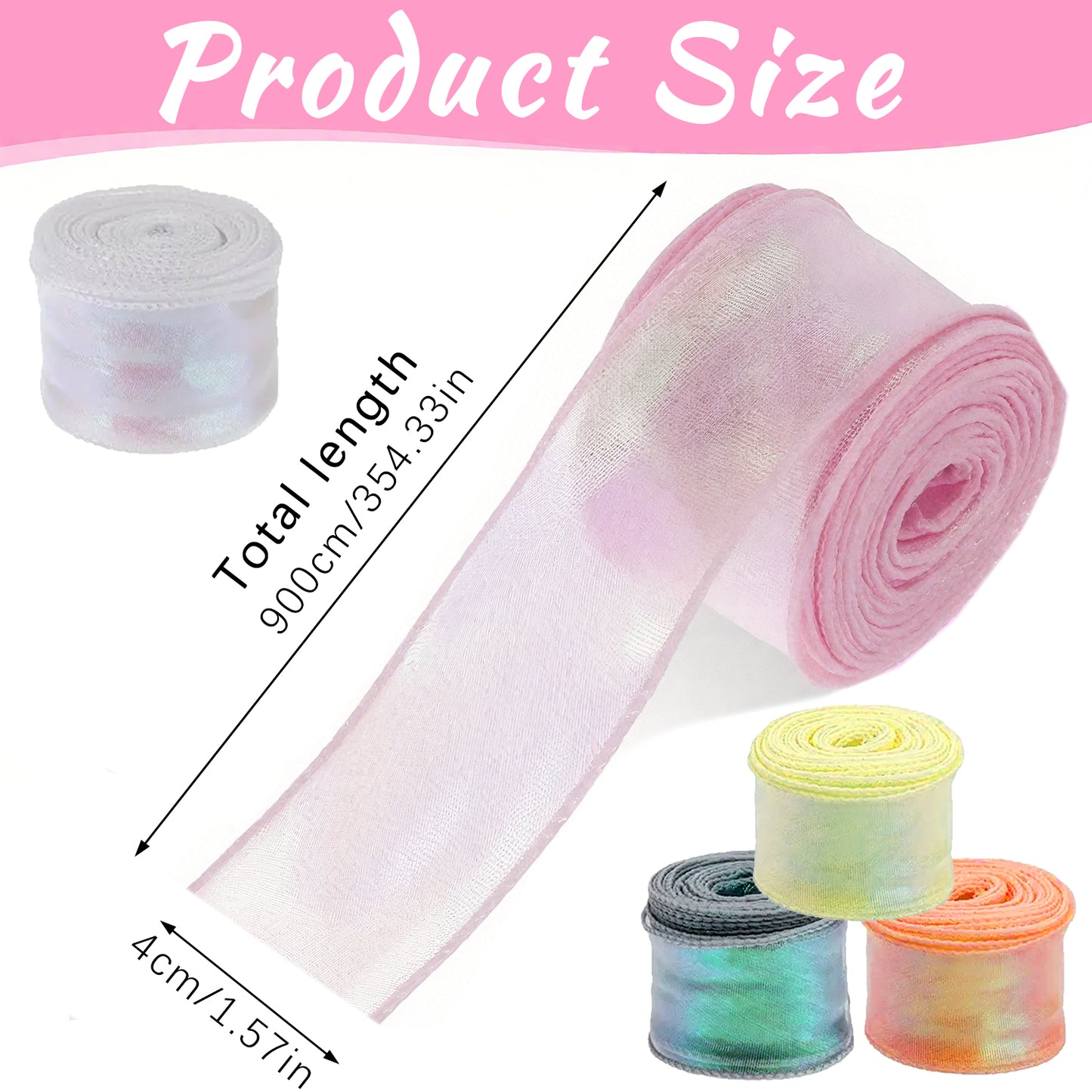 10 Yard Shimmer Sheer Organza Ribbons - 5 Rolls in 5 Colors