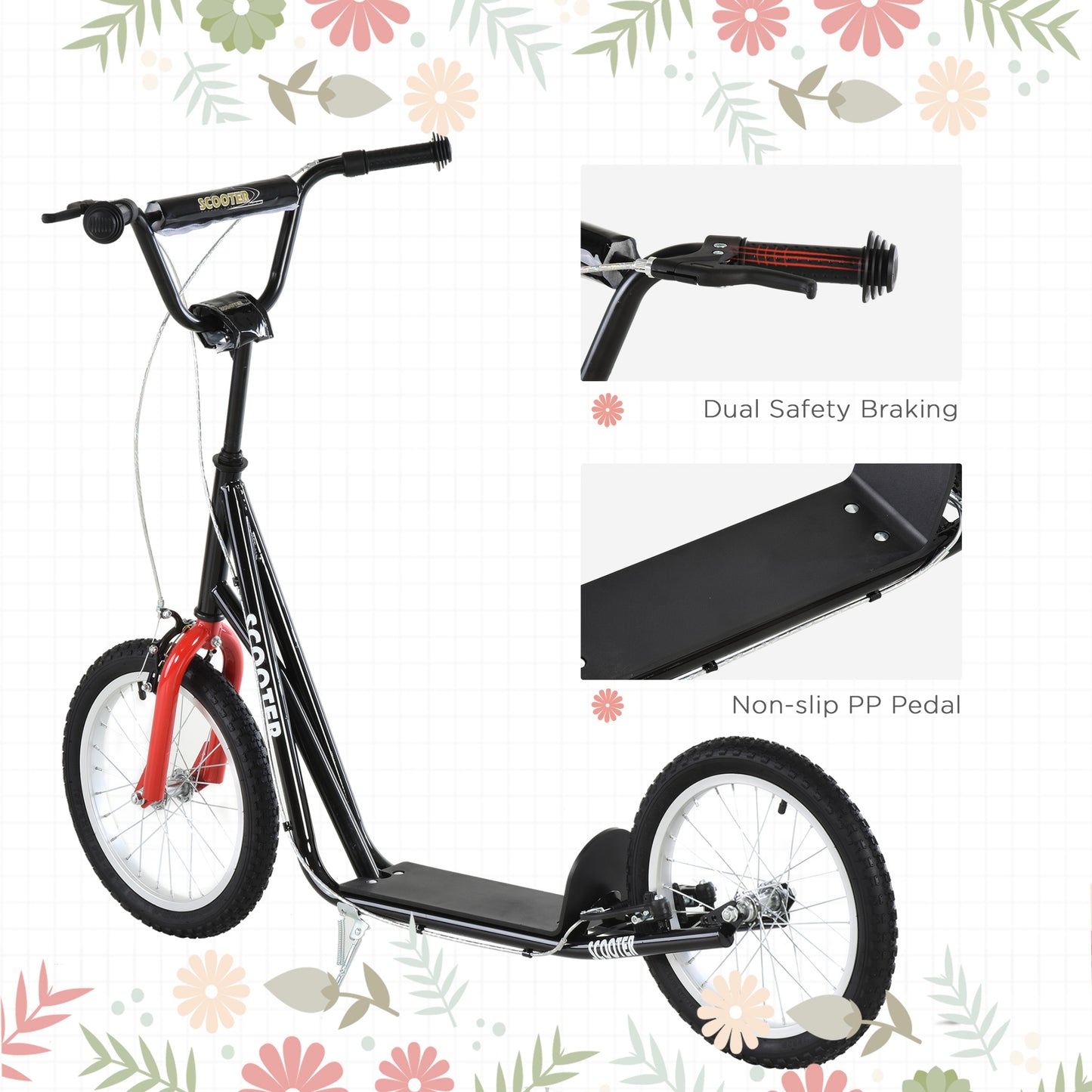 Kids Kick Scooter - Adjustable Handlebar, Dual Rear Brakes, Black