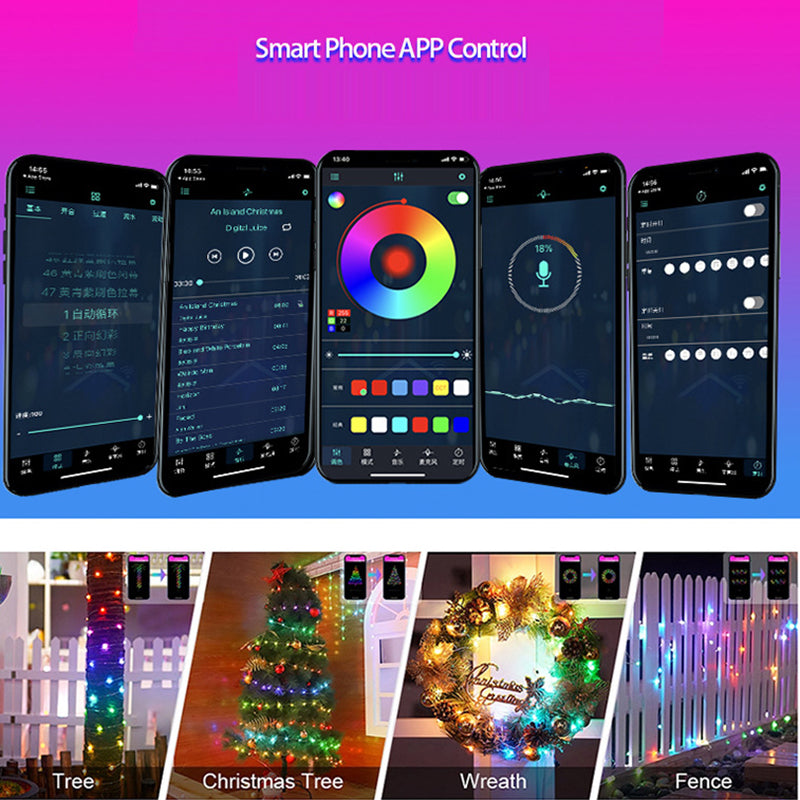 Outdoor RGB LED Rope Lights with Remote Control - 200 LEDs, Plug-In, Durable String Lighting
