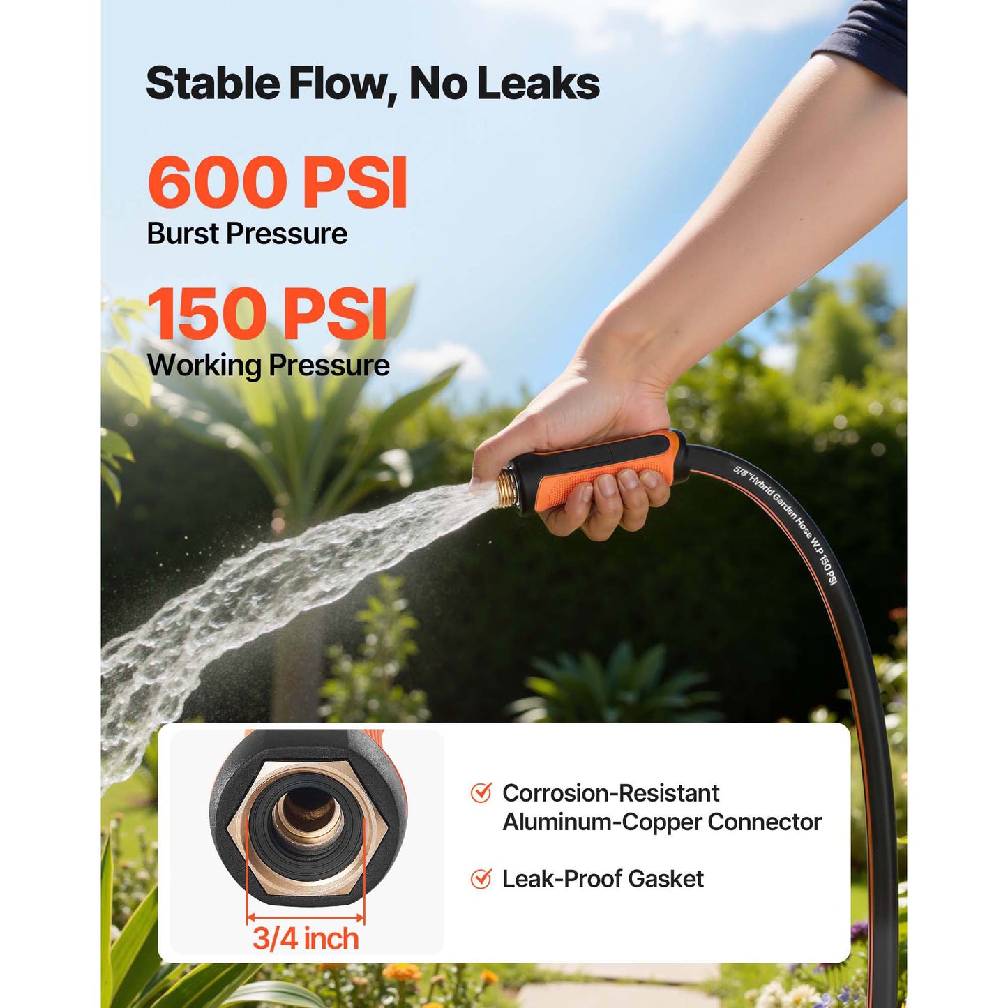 75 Ft Heavy Duty Rubber Garden Hose 5/8 Inch Non-Kink Water Hose with Fittings