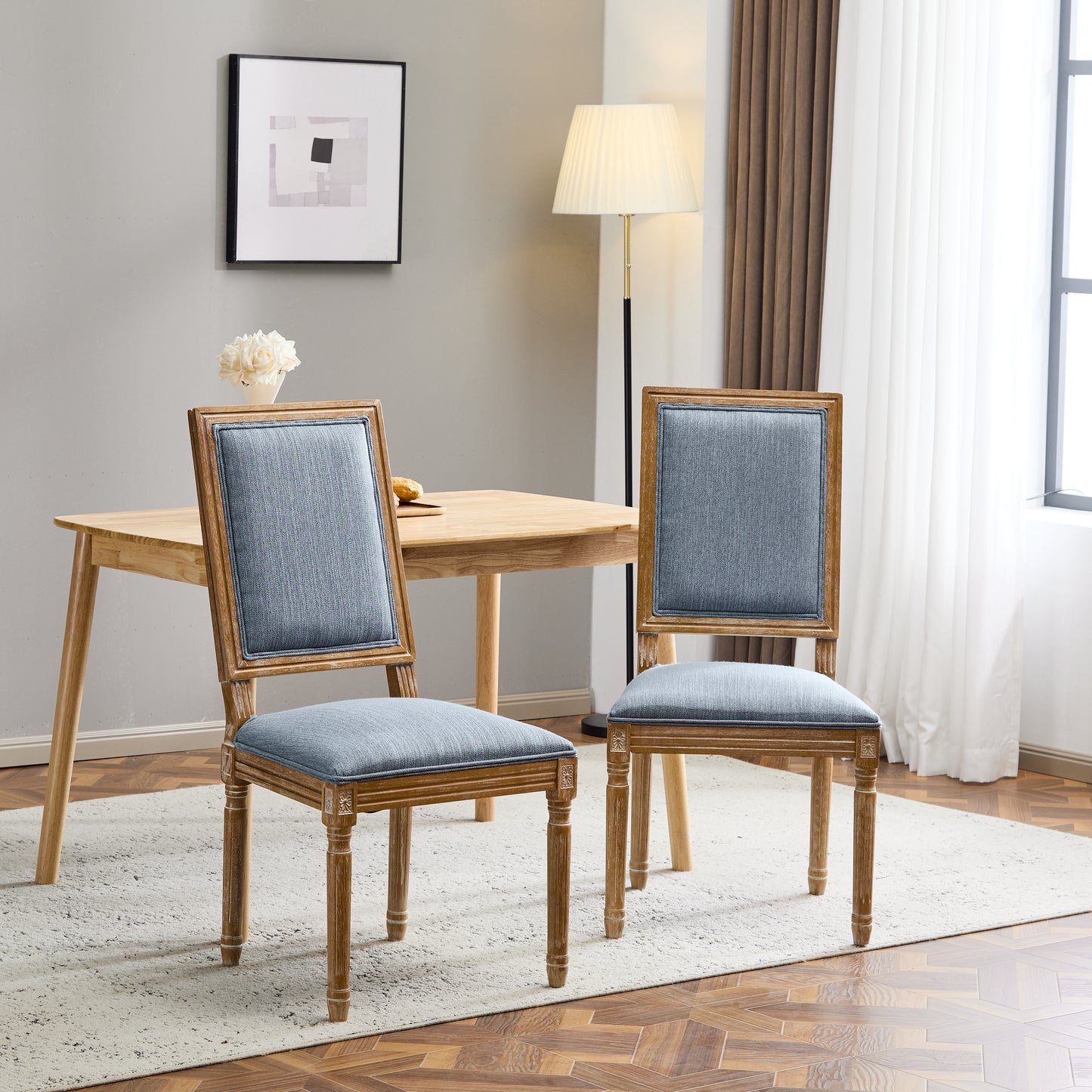 French Country Dining Chairs - Elegant Cane Backrest & Upholstered