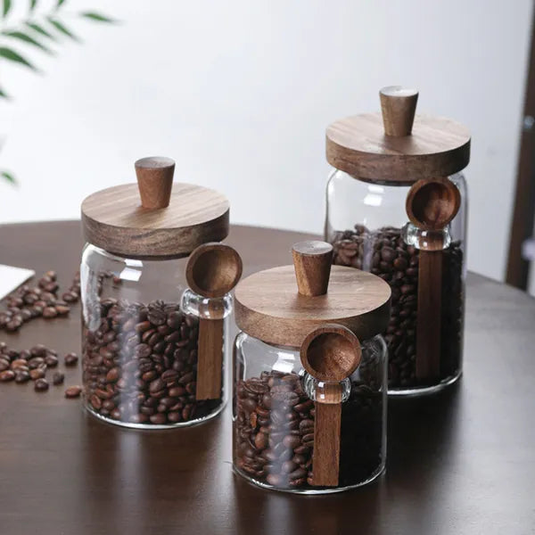 3-Pack Glass Storage Jars with Spoons - Snack, Tea, Seasoning
