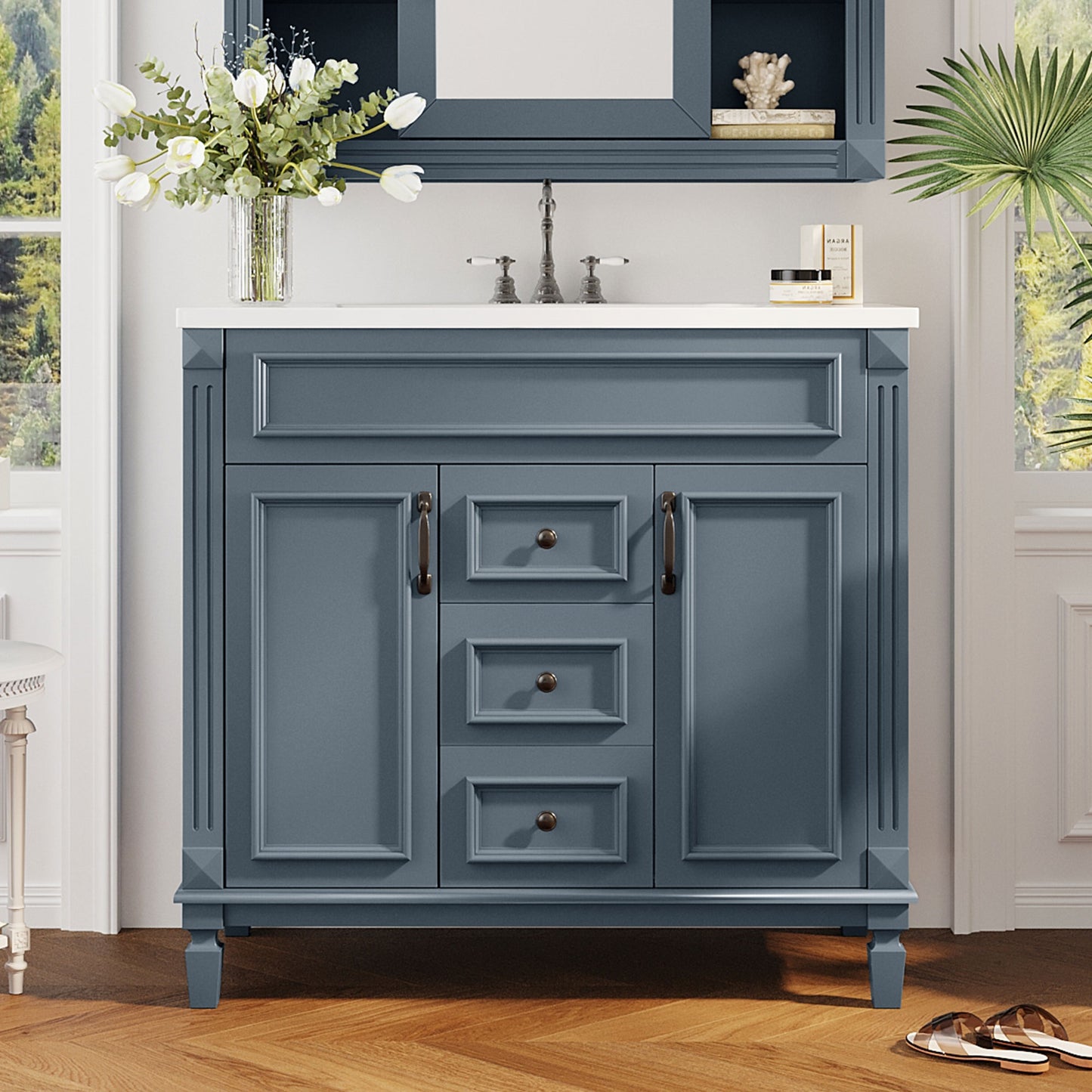 36-Inch Blue Bathroom Vanity with Top Sink & Soft Closing Doors