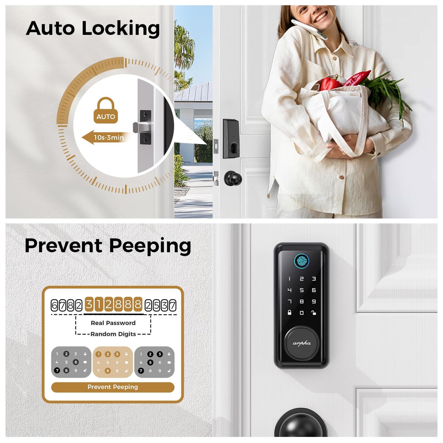 Keyless Entry Door Lock with Handle, App Control Front Door Lock Set with Keypad and Auto Lock