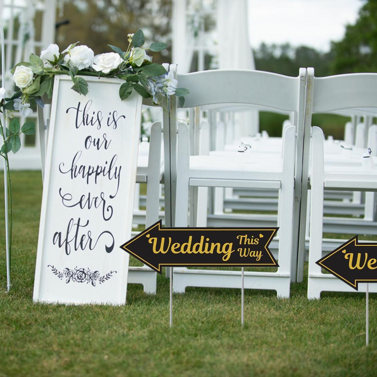 4-Piece Wedding Directional Signs Set - Black & Gold Arrows