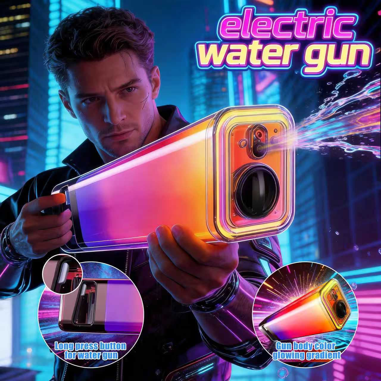 Gradient Color Electric Water Gun - Rechargeable Blaster for Pool & Beach Fun