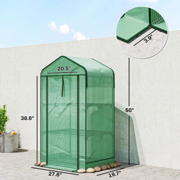 Mini Greenhouse with Double-Layer Roof for Garden Bed