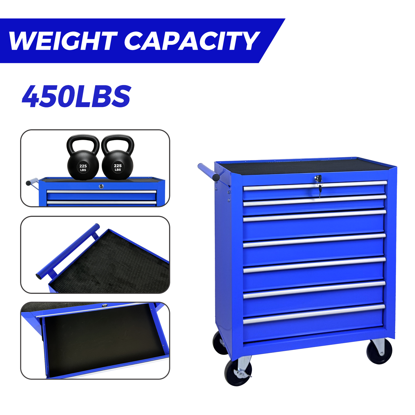 Rolling Tool Chest with 7 Drawers and Wheels - Blue