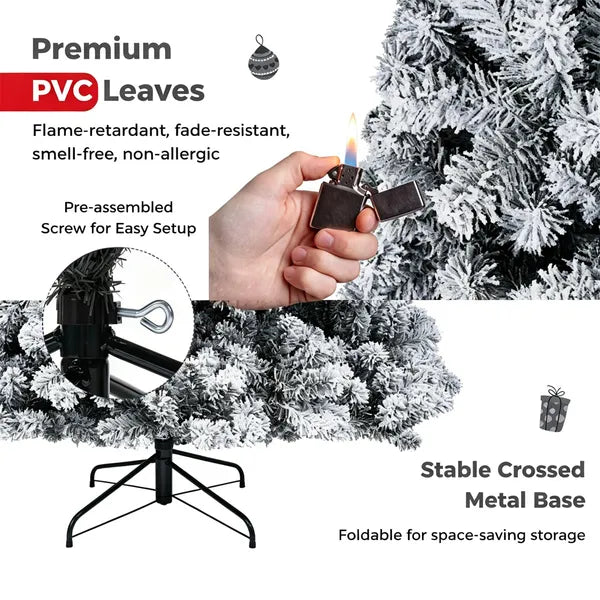 6 FT Snow Flocked Artificial Christmas Tree with 600 Tips