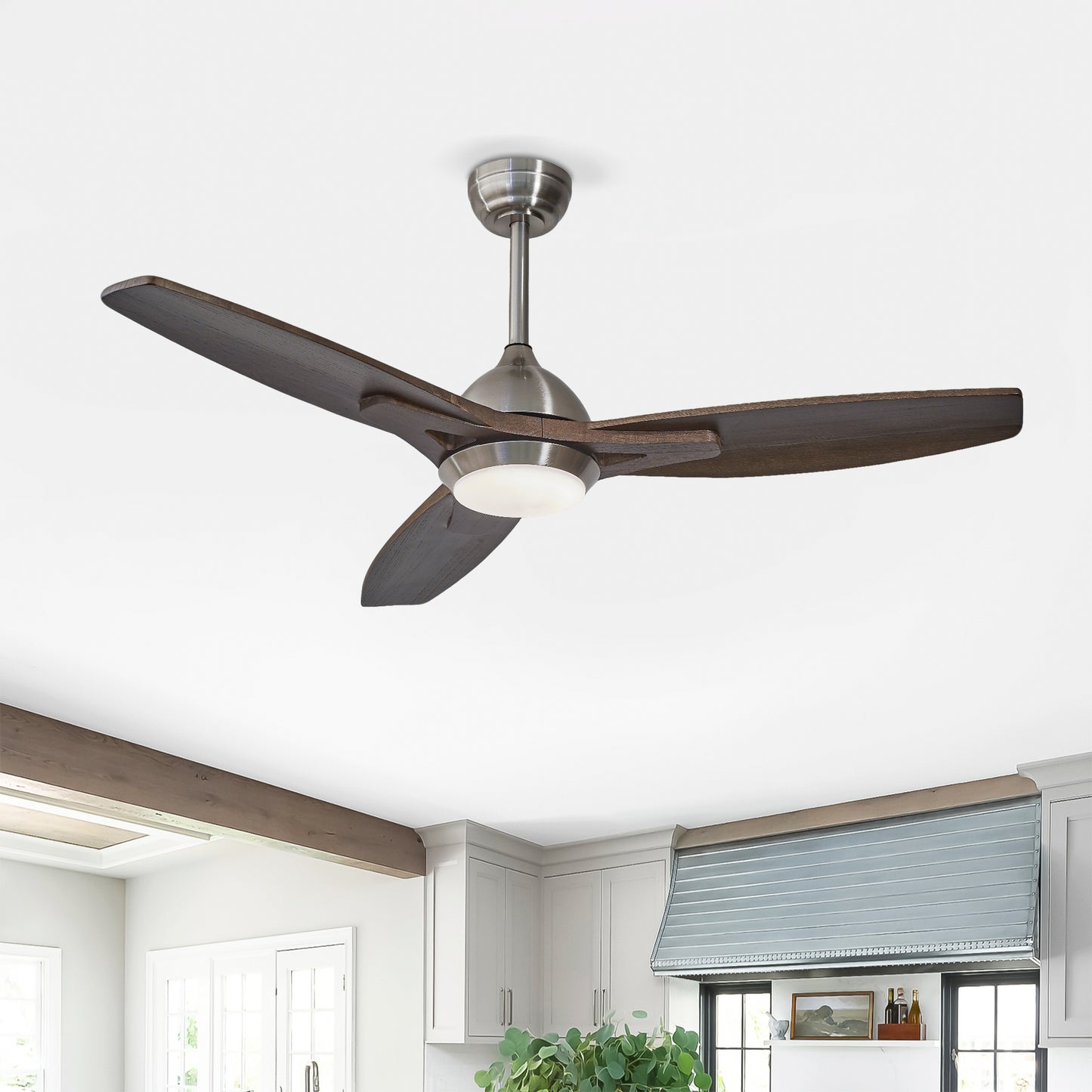 52-Inch Ceiling Fan with Lights, Quiet DC Motor, Reversible - Nickel Wood