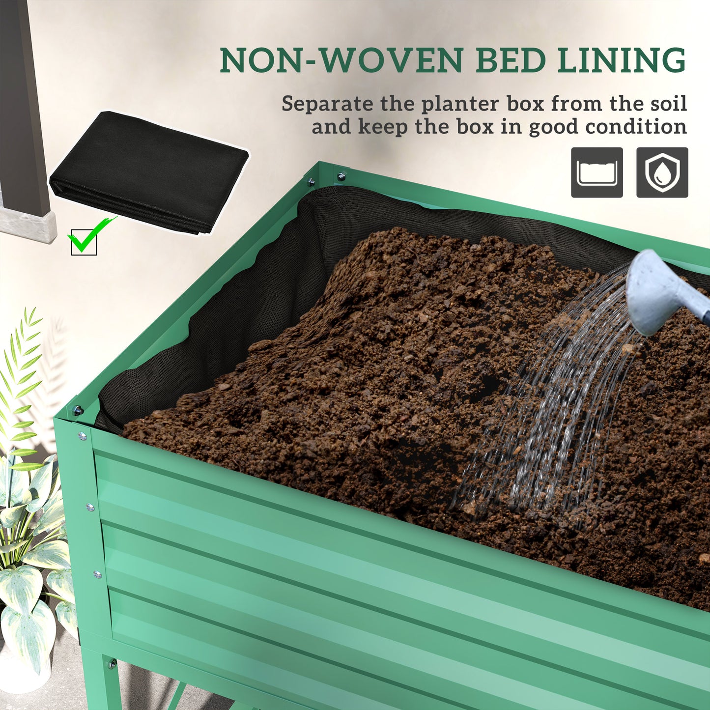 Galvanized Metal Raised Garden Bed with Legs and Storage Shelf - Green, 1180x360x95mm