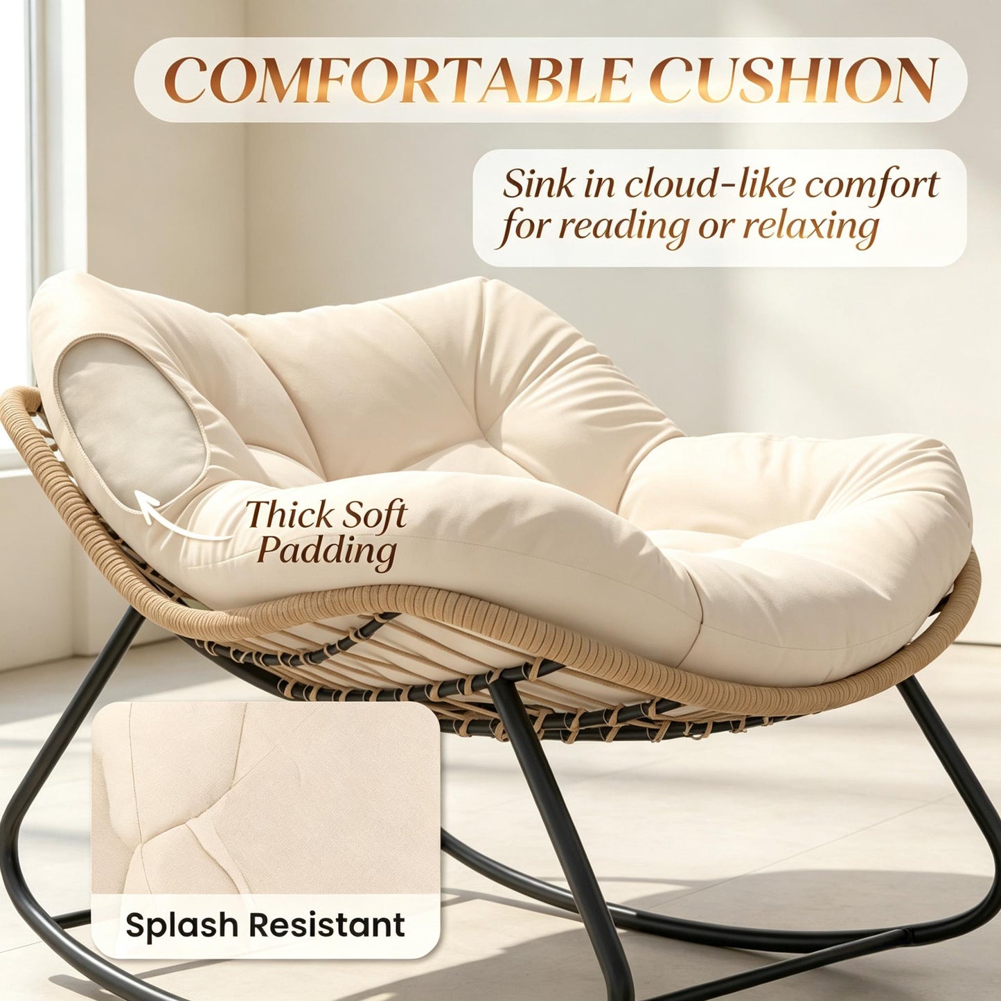 Oversized Rocking Egg Chair with Cushion - Cream White
