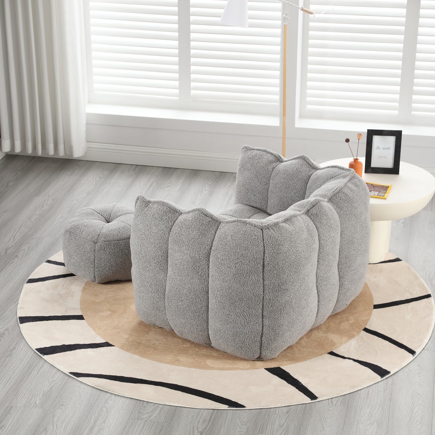 Soft Chenille Bean Bag Chair with Foam - Grey