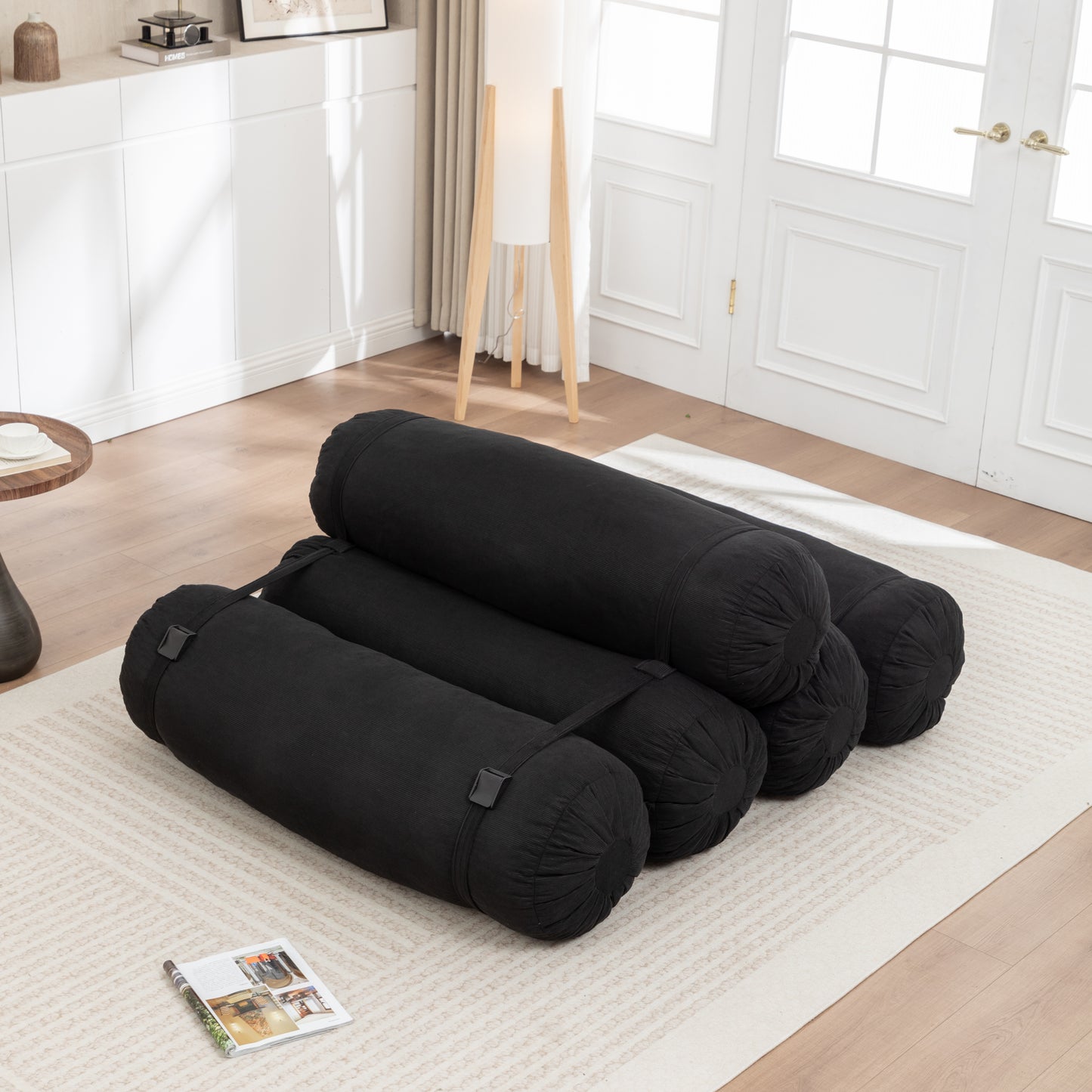 Adjustable Corduroy Floor Sofa - Black Multi-Person Leisure Chair