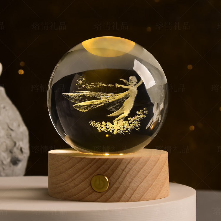 Starry Sky Crystal Ball Night Light Solar System Ornament 8cm Warm Light