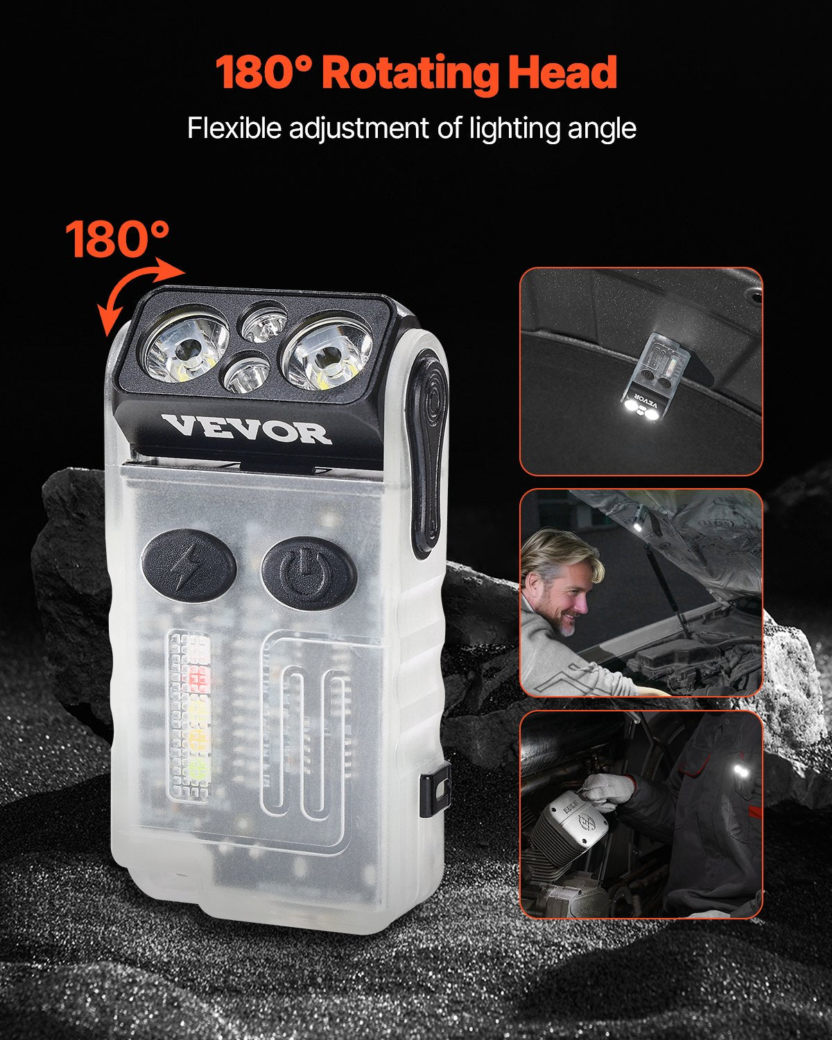 Mini LED Keychain Flashlight with Clip and Magnetic Tail - Black