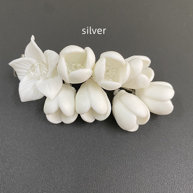 Ceramic Flower Hair Clip for Bridal Wear