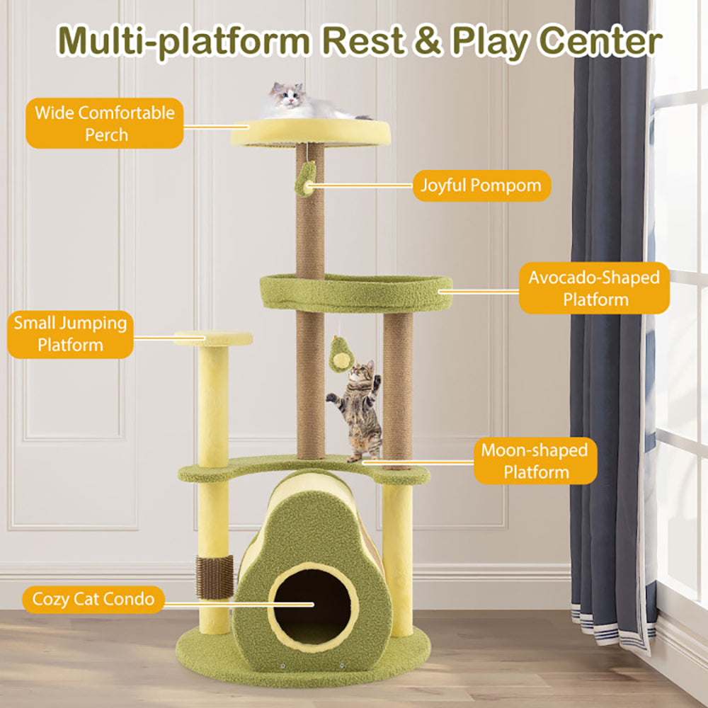 Freestanding Multi-Level Cat Tower with Private Condo & Avocado-Shaped Platform