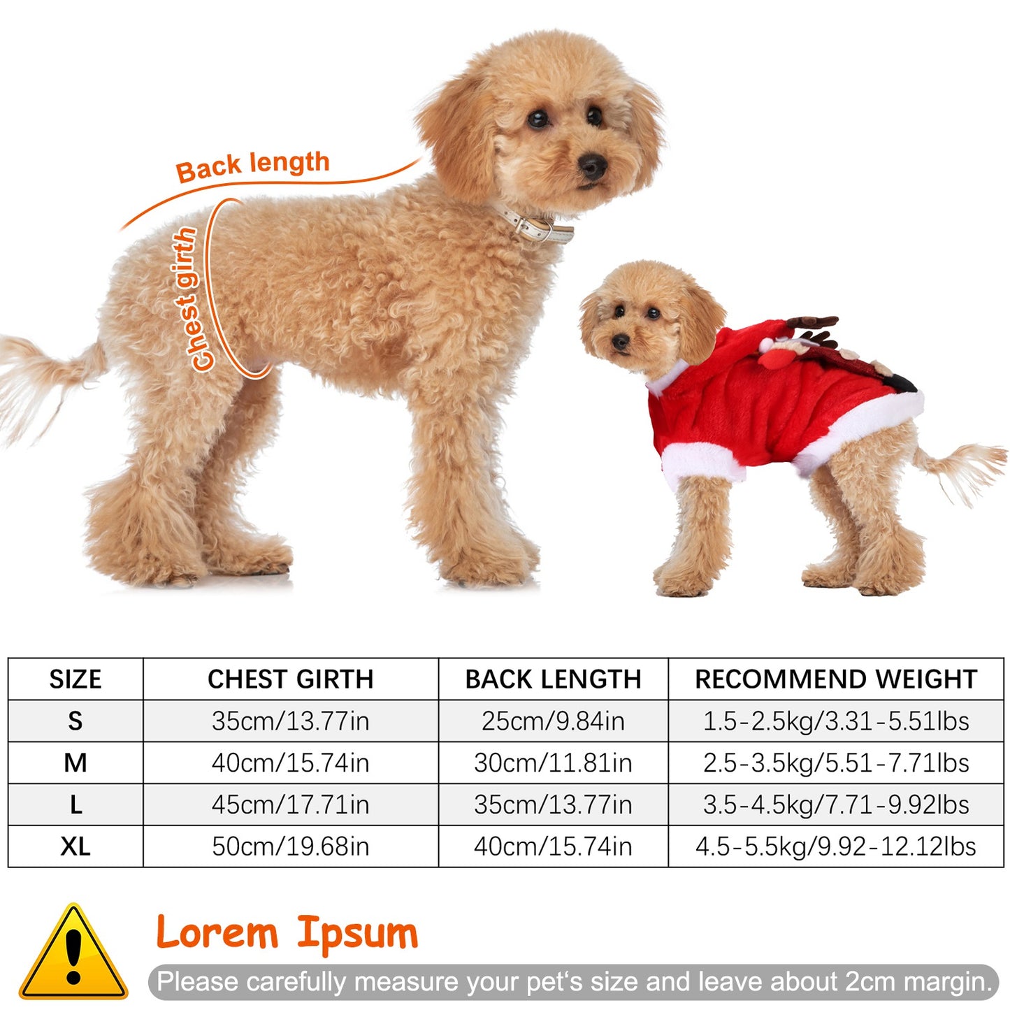 Pet Christmas Costume Santa Reindeer Antlers Winter Outfit for Small Medium Dogs Cats