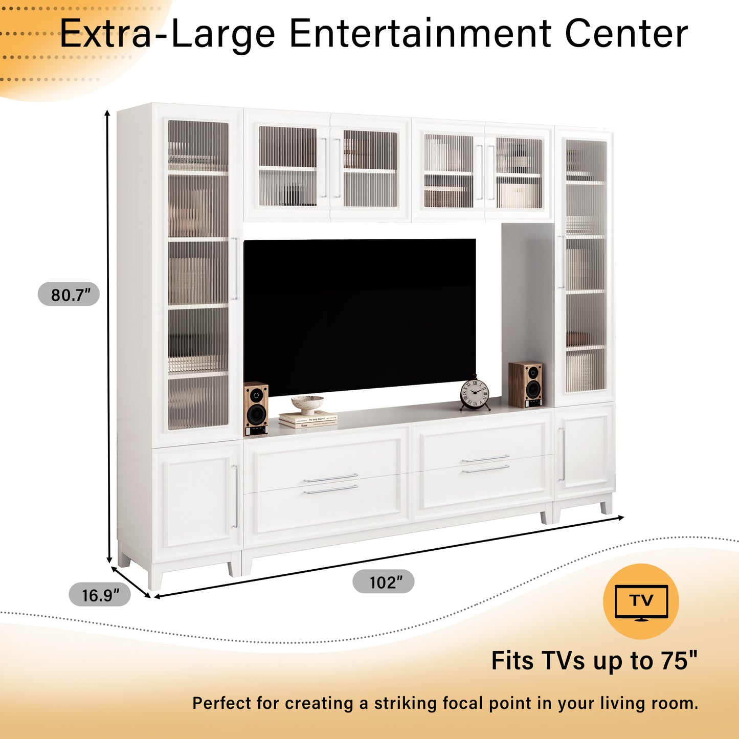 Modern 102" Wall Unit Entertainment Center with Glass Doors
