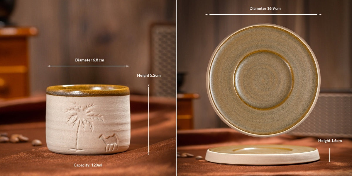 Middle Eastern Terracotta Espresso Cup - Creative Ceramic Coffee Mug with Desert Boat Pattern