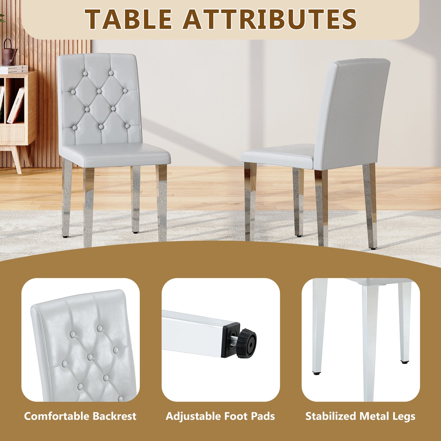 2-piece Set Of Light Grey PU Dining Chairs ,Ergonomically Designed