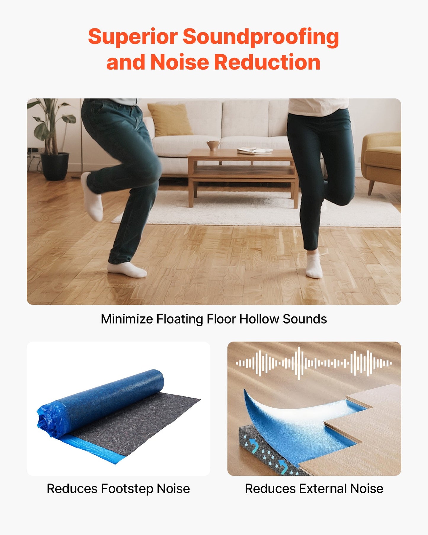 Heavy Duty Floor Underlayment 100 Sq. Ft. 3mm Soundproofing Vapor Barrier